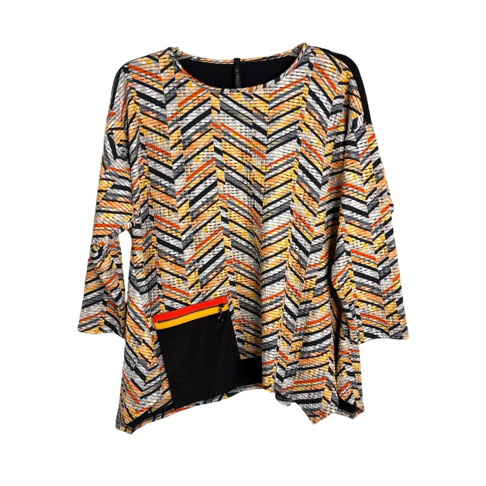 IC by Connie‎ K small asymmetrical artsy abstract blouse with pocket